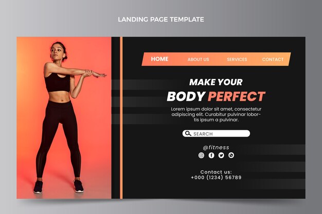Vecteur gratuit modèle de page de destination de fitness dégradé