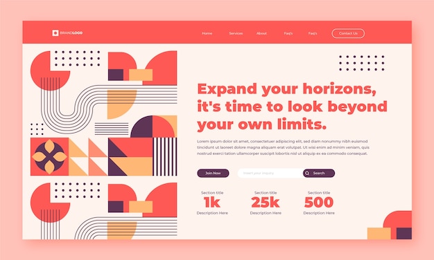 Vecteur gratuit modèle de page de destination géométrique design plat