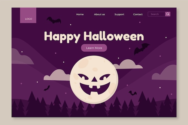 Vecteur gratuit modèle de page de destination halloween plat dessiné à la main