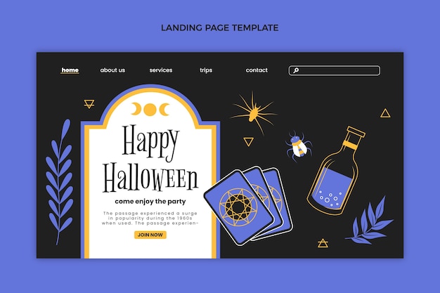 Vecteur gratuit modèle de page de destination halloween plat dessiné à la main