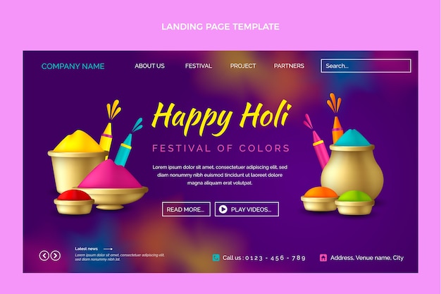 Vecteur gratuit modèle de page de destination holi réaliste