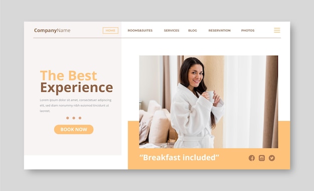 Modèle de page de destination d'hôtel moderne avec photo