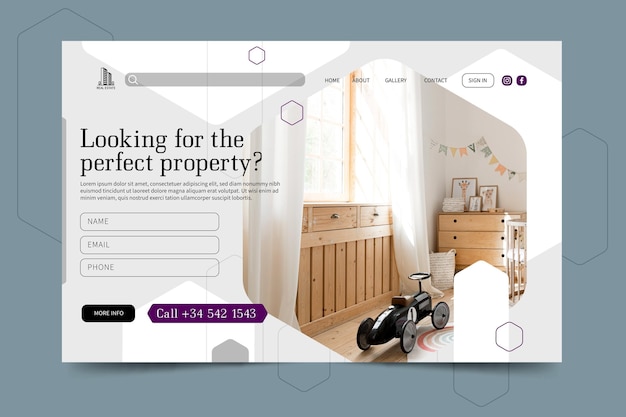 Vecteur gratuit modèle de page de destination immobilière
