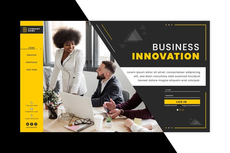 Vecteur gratuit modèle de page de destination d'innovation commerciale