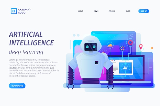 Vecteur gratuit modèle de page de destination d'intelligence artificielle