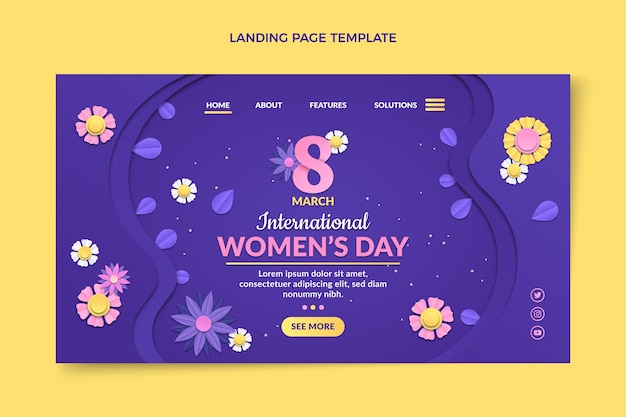 Modèle de page de destination de la journée internationale de la femme de style papier