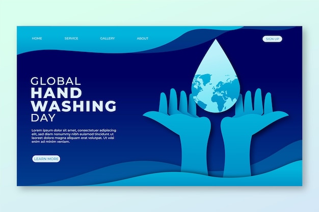 Modèle de page de destination de la journée mondiale du lavage des mains de style papier