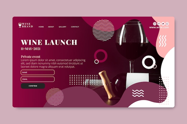 Vecteur gratuit modèle de page de destination de lancement de wine