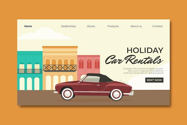 Vecteur gratuit modèle de page de destination de location de voiture design plat