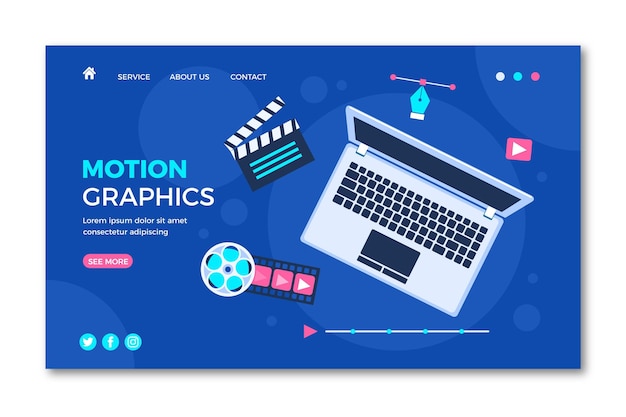 Vecteur gratuit modèle de page de destination motiongraphics design plat