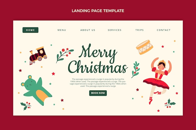 Vecteur gratuit modèle de page de destination de noël plat dessiné à la main