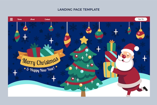 Vecteur gratuit modèle de page de destination de noël plat dessiné à la main