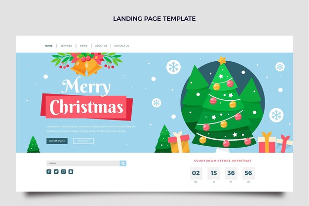 Vecteur gratuit modèle de page de destination de noël plat
