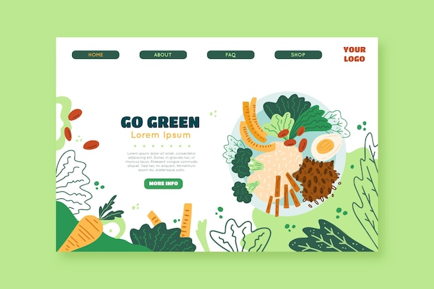 Vecteur gratuit modèle de page de destination de nourriture végétarienne dessinée à la main