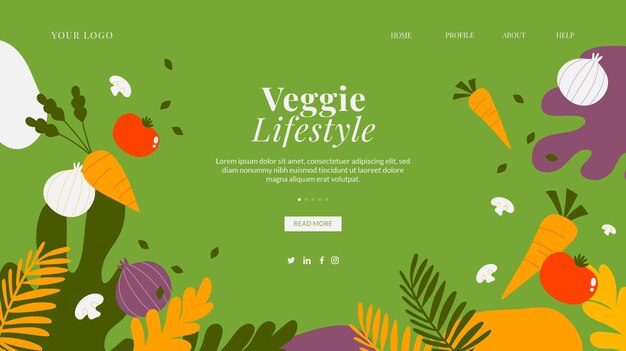 Vecteur gratuit modèle de page de destination de nourriture végétarienne dessinée à la main