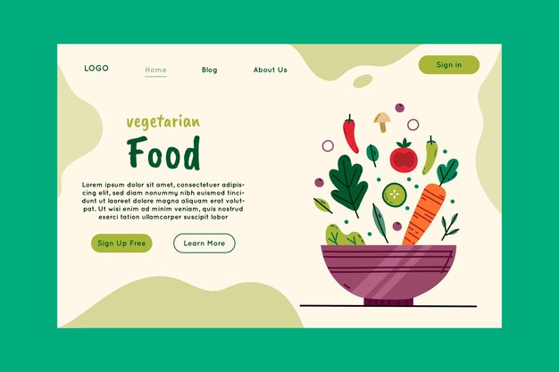 Vecteur gratuit modèle de page de destination de nourriture végétarienne saine