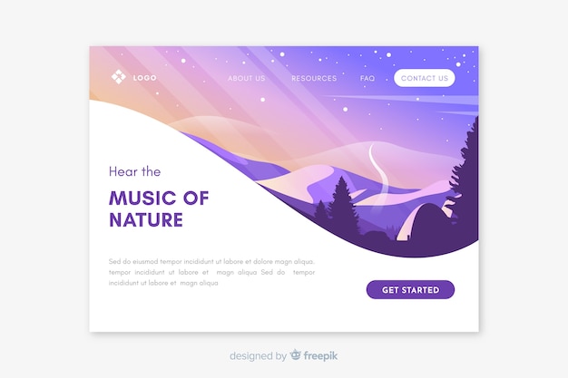 Vecteur gratuit modèle de page de destination paysage naturel