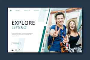 Vecteur gratuit modèle de page de destination avec photo