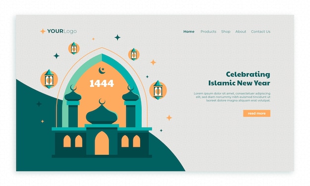 Vecteur gratuit modèle de page de destination plat du nouvel an islamique