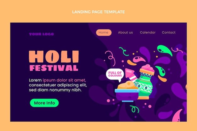 Modèle De Page De Destination Plat Holi