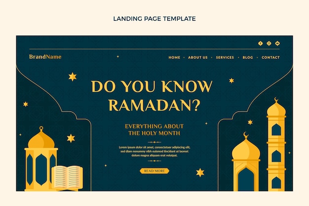 Vecteur gratuit modèle de page de destination plat ramadan