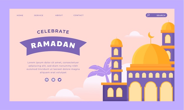 Vecteur gratuit modèle de page de destination plat ramadan