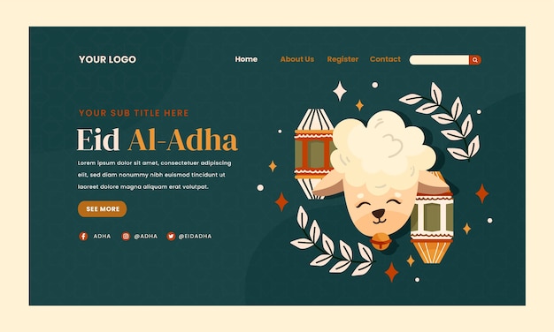 Vecteur gratuit modèle de page de destination plate eid al-adha
