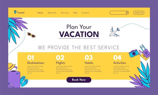 Vecteur gratuit modèle de page de destination plate pour agence de voyage