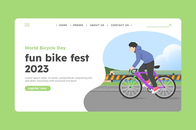 Modèle De Page De Destination Plate Pour La Célébration De La Journée Mondiale Du Vélo