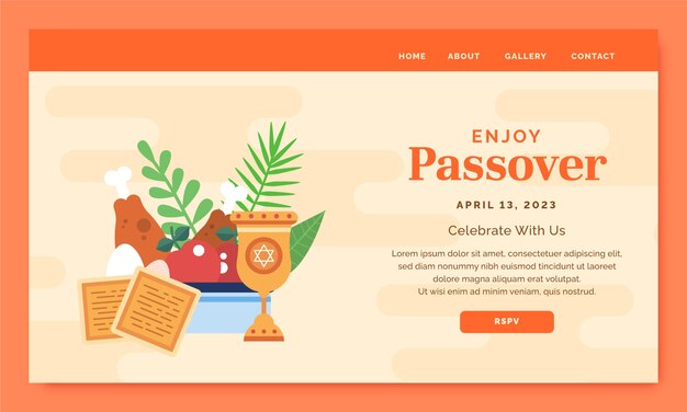 Vecteur gratuit modèle de page de destination plate pour la célébration de la pâque juive