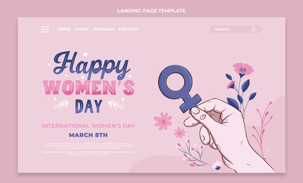 Vecteur gratuit modèle de page de destination plate pour la journée internationale de la femme