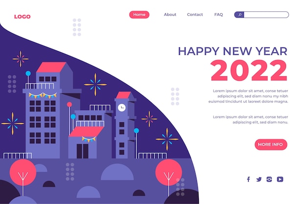 Vecteur gratuit modèle de page de destination plate pour le nouvel an
