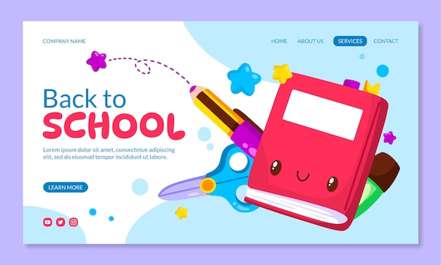 Modèle de page de destination plate pour la rentrée scolaire