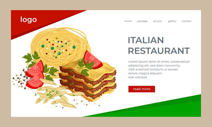 Vecteur gratuit modèle de page de destination plate pour un restaurant de cuisine italienne