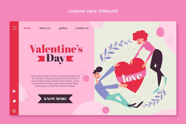 Modèle de page de destination plate pour la Saint-Valentin