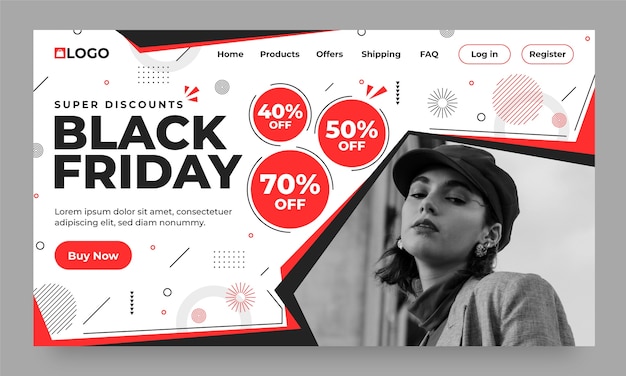 Vecteur gratuit modèle de page de destination plate pour les ventes du black friday