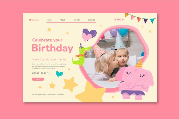 Vecteur gratuit modèle de page de destination pour l'anniversaire des enfants