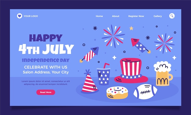 Vecteur gratuit modèle de page de destination pour la célébration américaine du 4 juillet