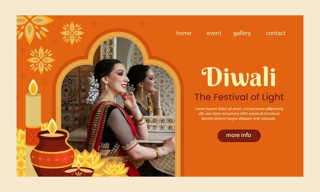 Vecteur gratuit modèle de page de destination pour la célébration du festival hindou de diwali