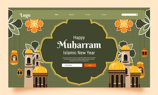 Vecteur gratuit modèle de page de destination pour la célébration du nouvel an islamique