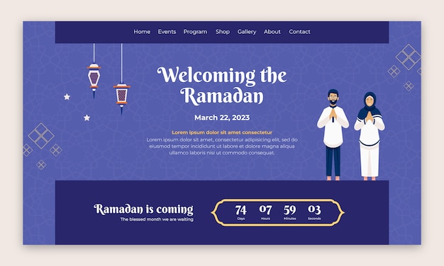 Vecteur gratuit modèle de page de destination pour la célébration islamique du ramadan