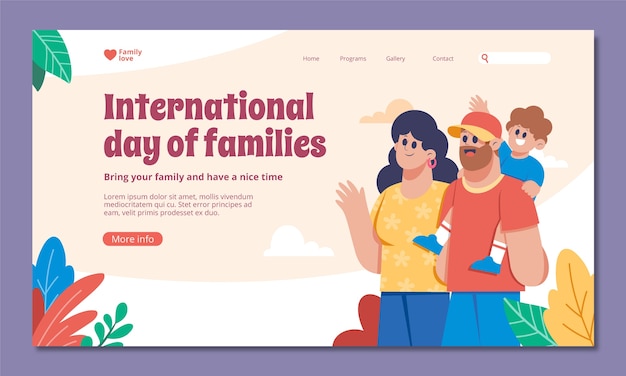 Vecteur gratuit modèle de page de destination pour la célébration de la journée internationale des familles