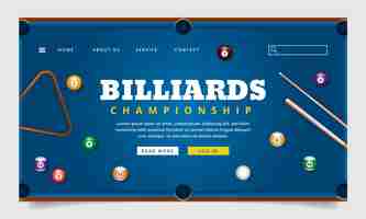 Vecteur gratuit modèle de page de destination pour le club de billard et le jeu de billard