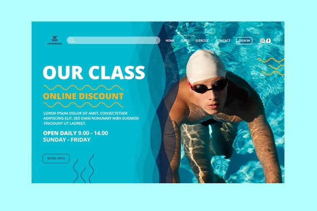 Vecteur gratuit modèle de page de destination pour les cours de natation