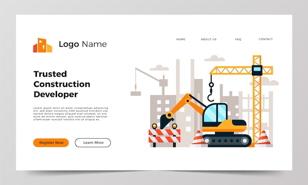 Vecteur gratuit modèle de page de destination pour le domaine de la construction