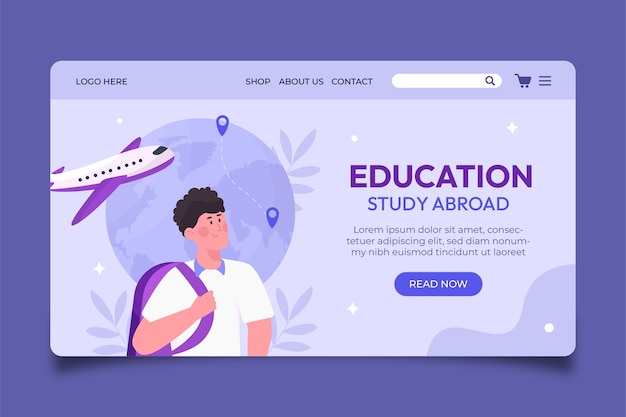 Vecteur gratuit modèle de page de destination pour étudier à l'étranger