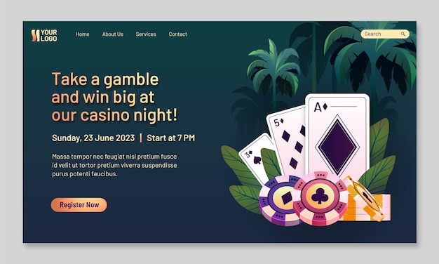 Vecteur gratuit modèle de page de destination pour l'expérience de casino et les jeux d'argent