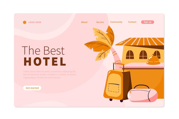 Vecteur gratuit modèle de page de destination pour un hôtel plat organique