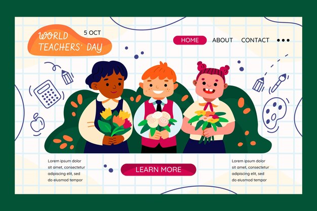 Modèle de page de destination pour la journée des enseignants dessinés à la main