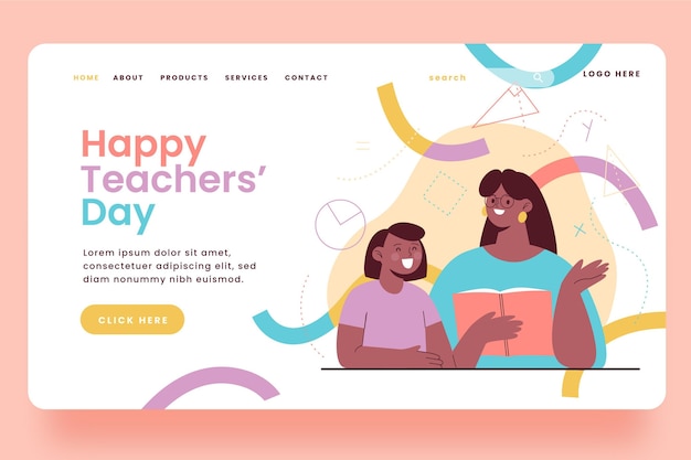 Vecteur gratuit modèle de page de destination pour la journée des enseignants à plat
